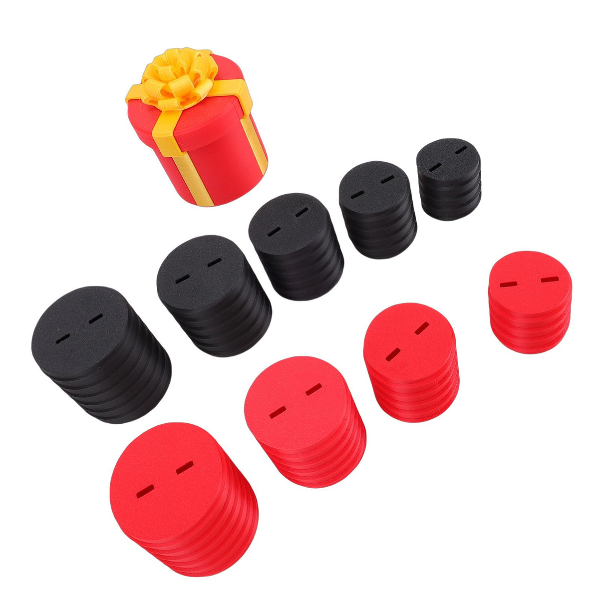 Red 3D printed nested screw gift box with multiple layers, designed for pretend play and surprise gift for kids, by Everything Baby.