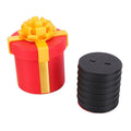 Red 3D printed nested screw gift box with multiple layers, designed for pretend play, prank surprise, and birthday fun for kids.