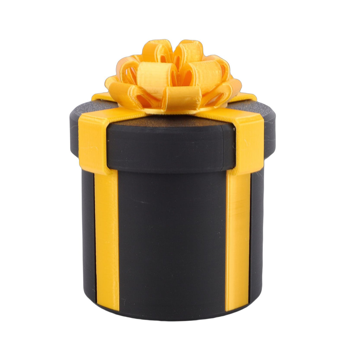 Black nested screw gift box with 3D printed layers, containing surprise screws, designed for kids' pretend play and birthday pranks.