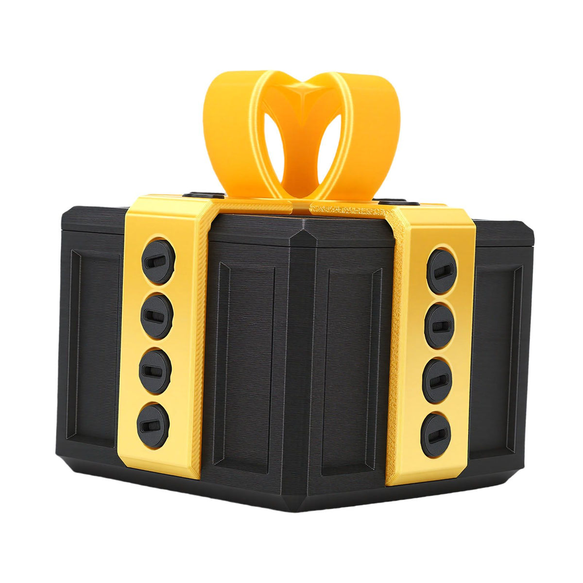 3D printed funny gift box with nested screws, gold and black, designed as a playful surprise toy for kids and birthdays.