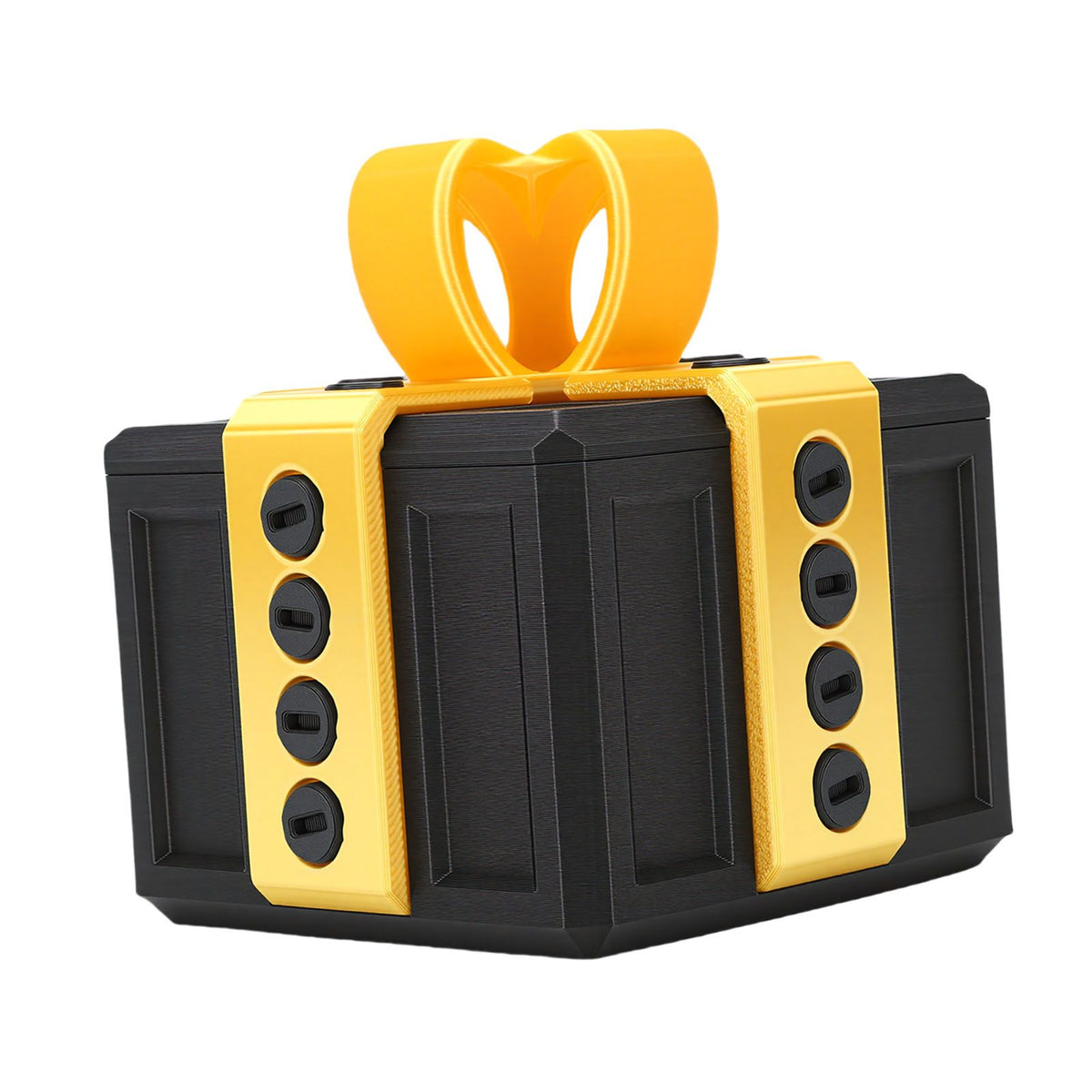 3D printed funny gift box with nested screws, gold and black, designed as a humorous surprise toy for kids, by Everything Baby.