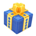 3D printed funny gift box with nested screws, light gold and blue, for birthdays or holidays, designed for kids' building toys.