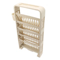 Large cream 6-tier kids' bookshelf by Everything Baby, slim design with rollers for classroom or kids' reading storage.