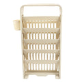 Large cream 6-tier classroom bookshelf by Everything Baby with rollers, ideal for kids' reading and storage in a slim design.