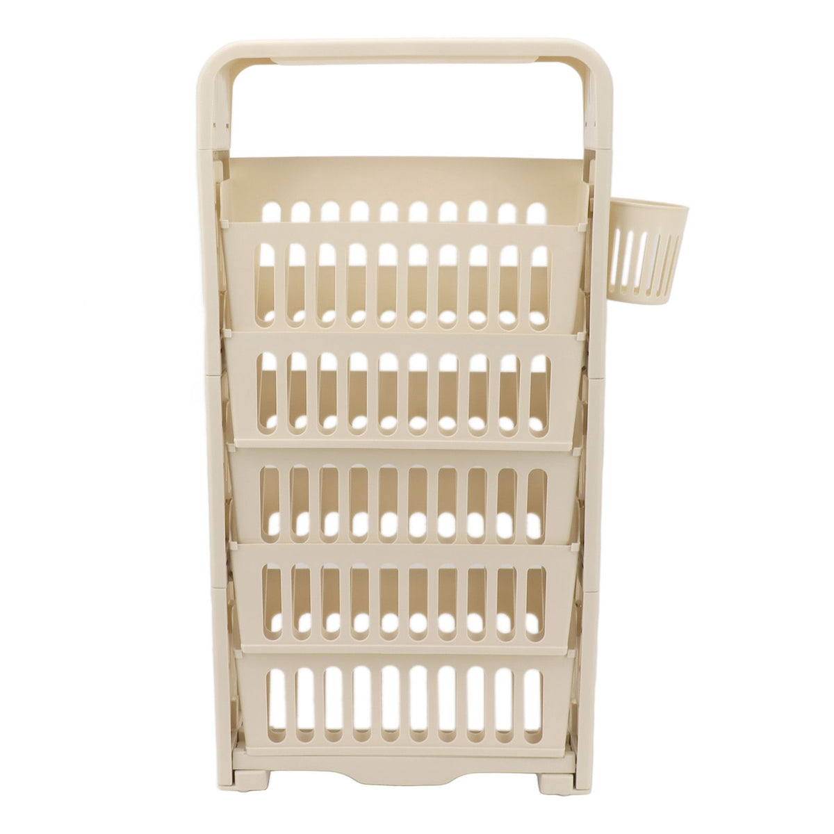 Large cream 6-tier classroom bookshelf by Everything Baby with rollers, ideal for kids' reading and storage in educational spaces.