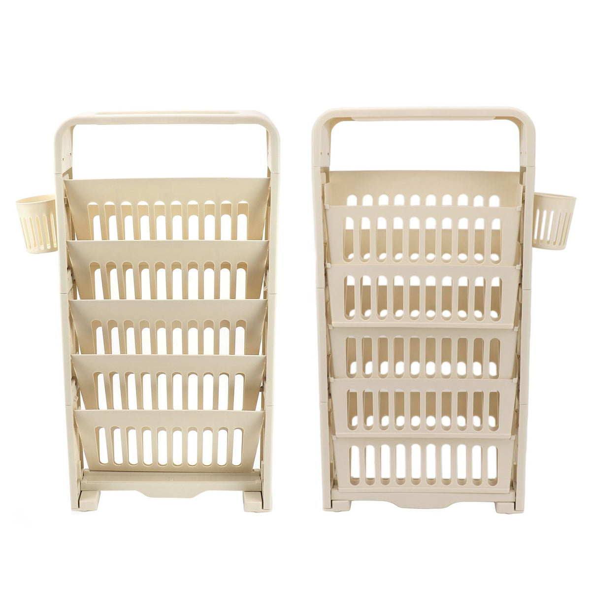 Large cream 6-tier kids' bookshelf with rollers, multifunctional storage rack for classroom or kids' reading space by Everything Baby.