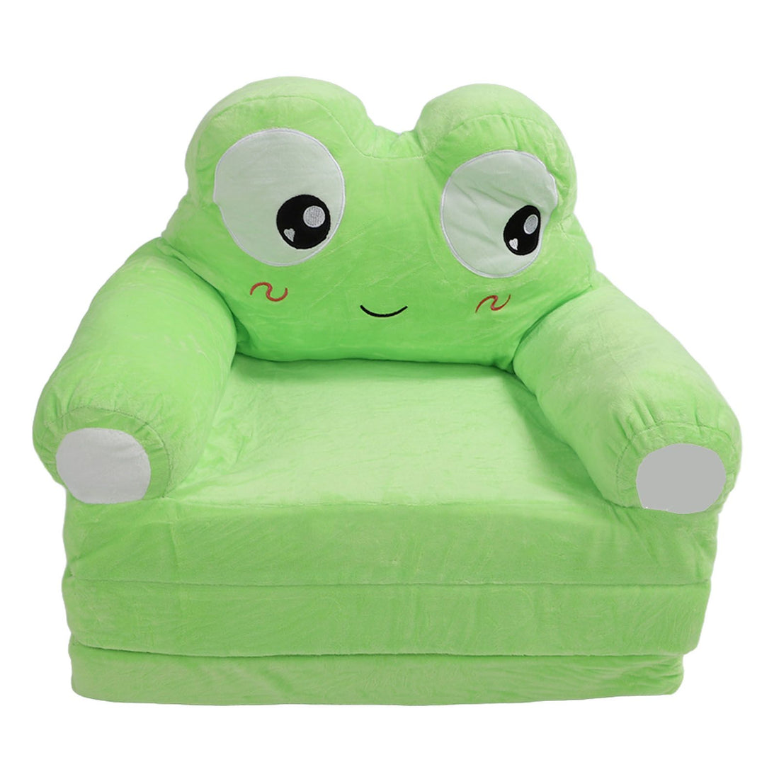 Cute foldable kids sofa by Everything Baby featuring cartoon frog design, soft plush material, ideal for children's playroom or bedroom.