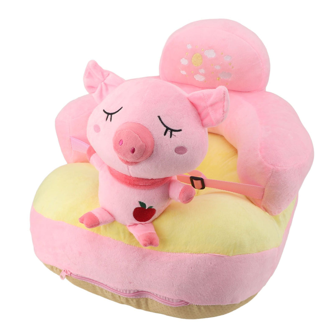 Pink plush baby sitting sofa chair with light, anti-rollover design, portable toddler seat from Everything Baby, perfect for learning to sit.