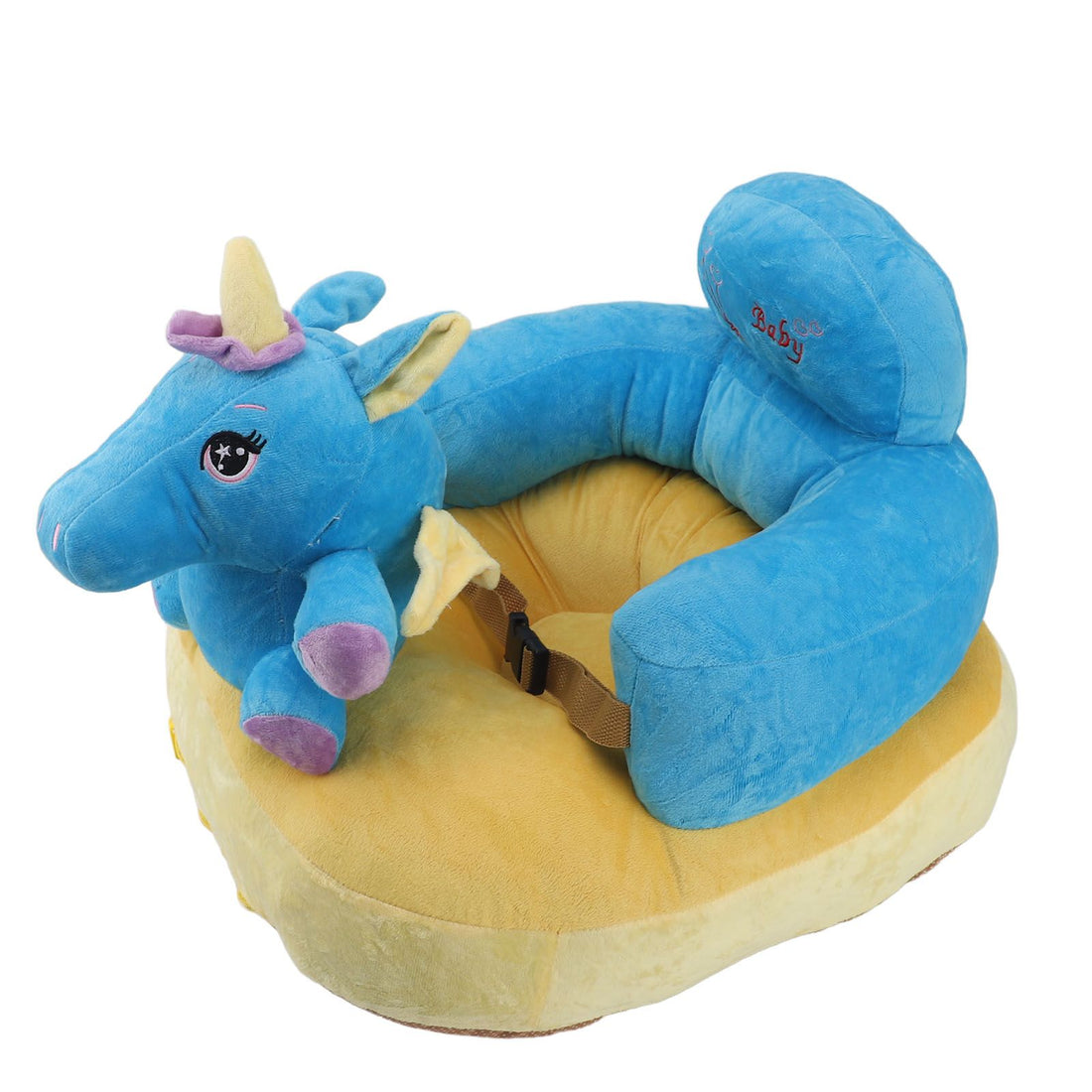 Blue plush baby sitting chair from Everything Baby, adjustable angle kid's support seat with soft, portable, fall-preventing safety features.