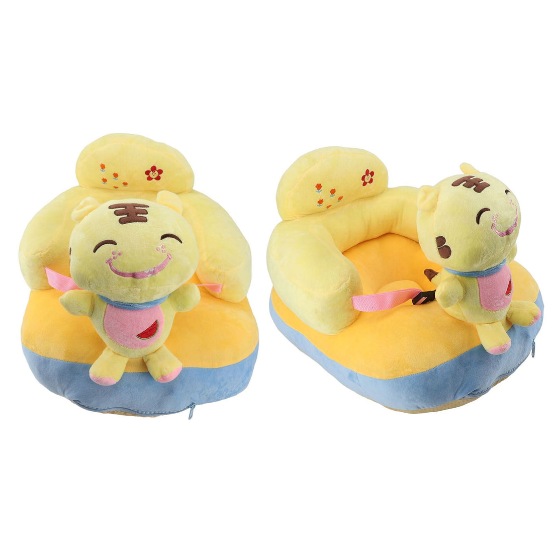 Baby support seat sofa with plush tiger pattern, adjustable angle, Bluetooth feature, designed for indoor use by Everything Baby.