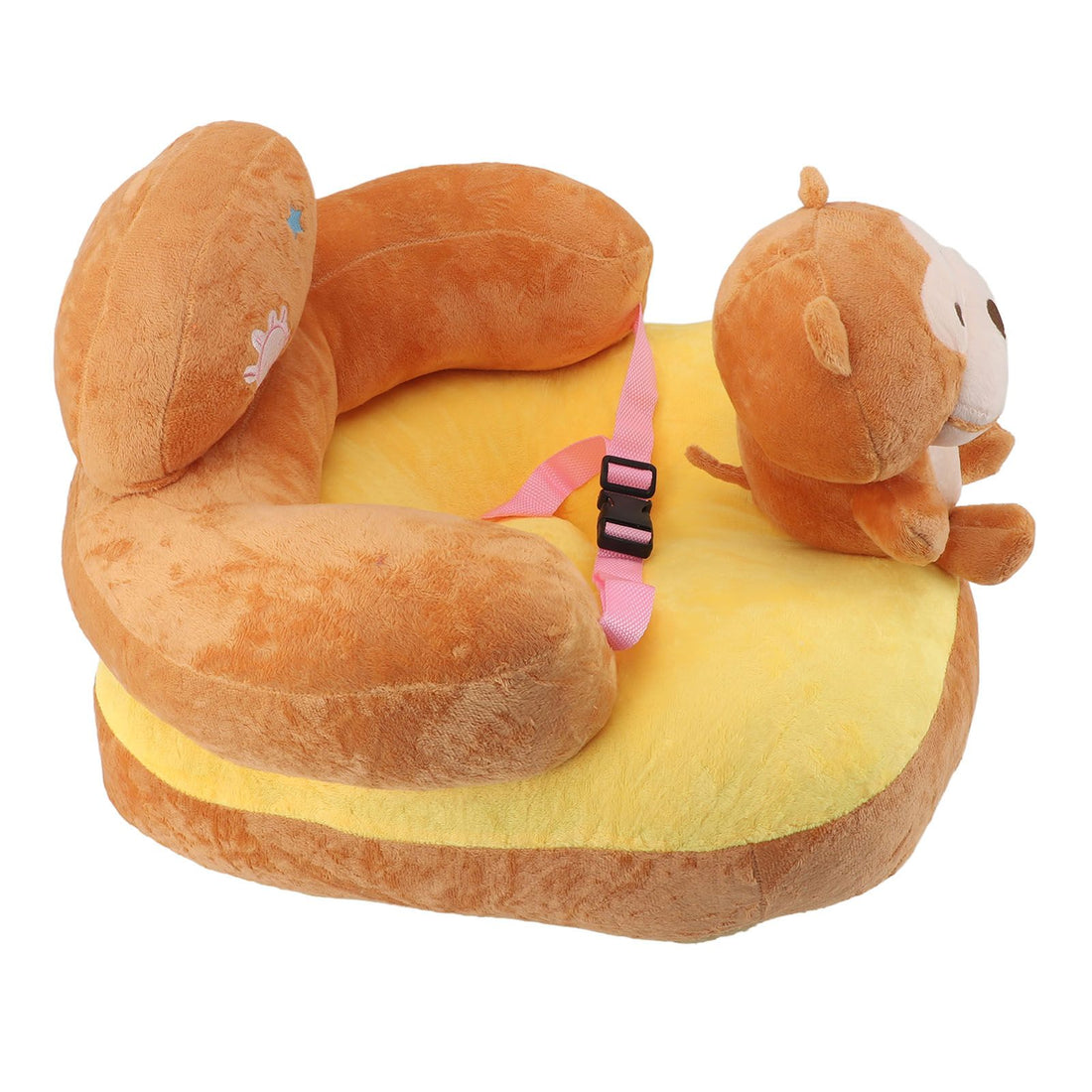 Cute plush baby sofa chair with cartoon monkey design, adjustable angle, USB support, perfect for toddlers learning to sit.