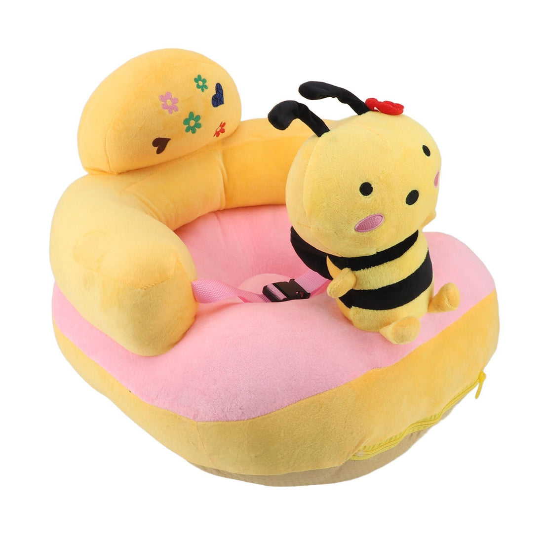 Cute plush baby sofa chair featuring cartoon bee design, adjustable toddler seat with Bluetooth and USB for learning to sit up.