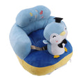 Blue penguin baby sofa chair with plush plush fabric, adjustable seat for toddlers learning to sit, includes USB cable for kids.