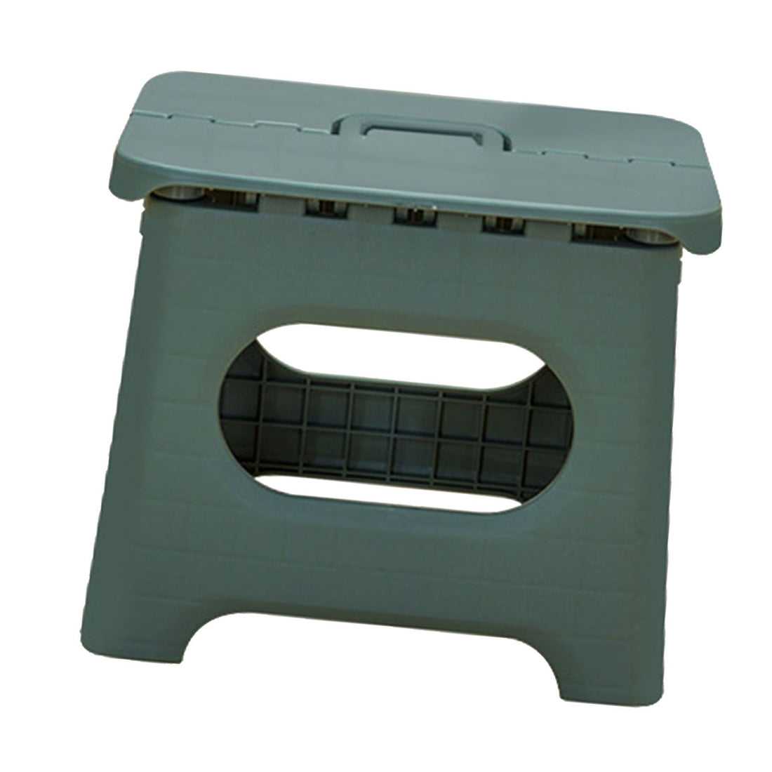Green plastic kids' folding stool with 100kg load capacity, lightweight and portable for camping and picnics, suitable for children.