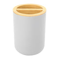 Six-piece gray bathroom soap box, toothbrush holder, rinse cup, and lotion bottle accessories kit for household use.
