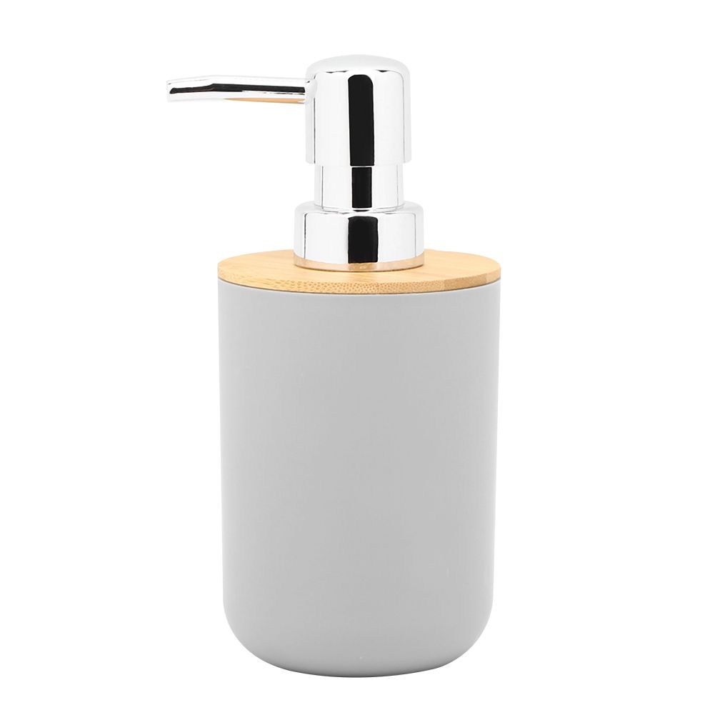 Six-piece gray bathroom soap box, toothbrush holder, rinse cup, and lotion bottle set for household baby and kids grooming.