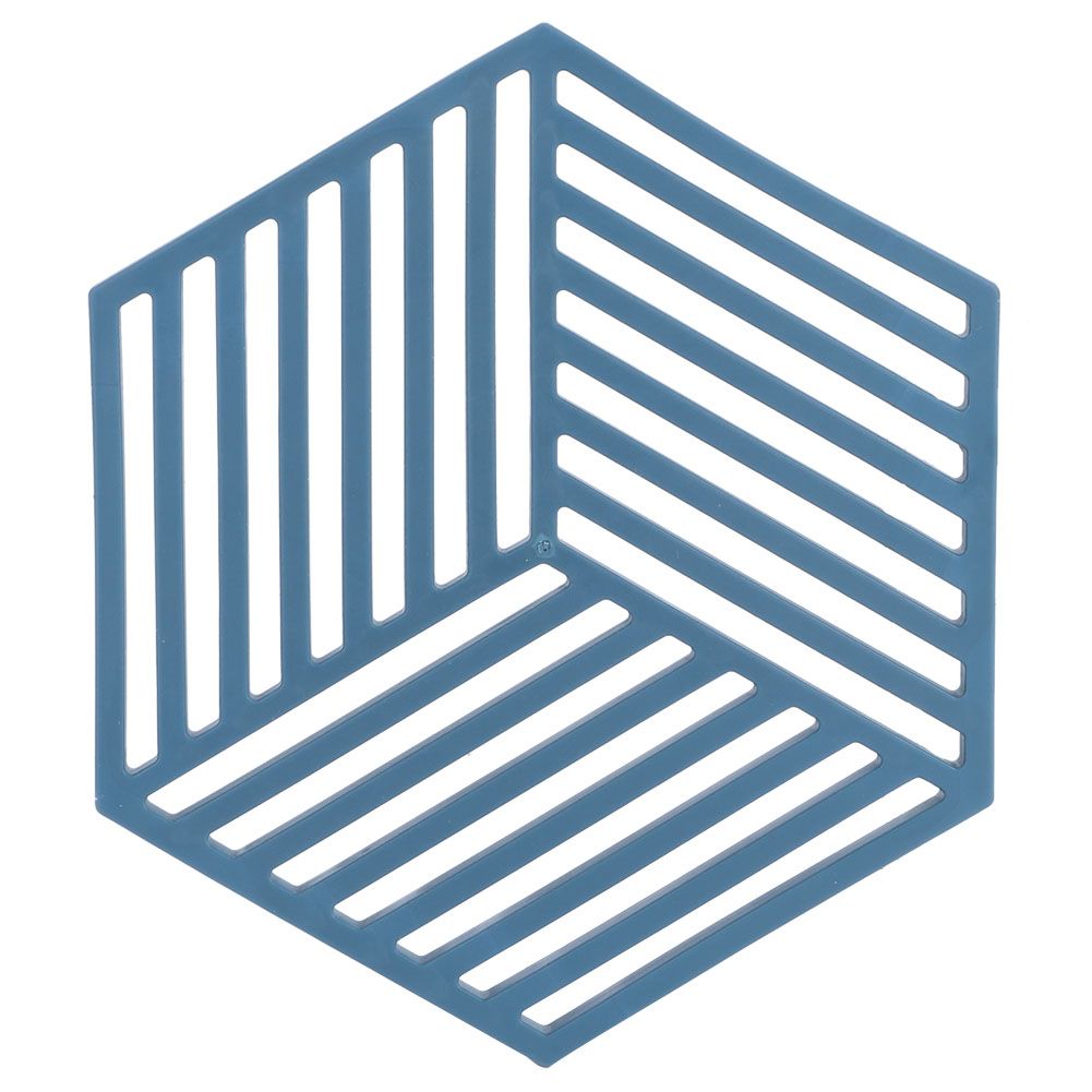 Blue hexagonal stripe heat-insulated coasters for dining tables, set of 4, ideal for protecting tableware and kitchen surfaces.