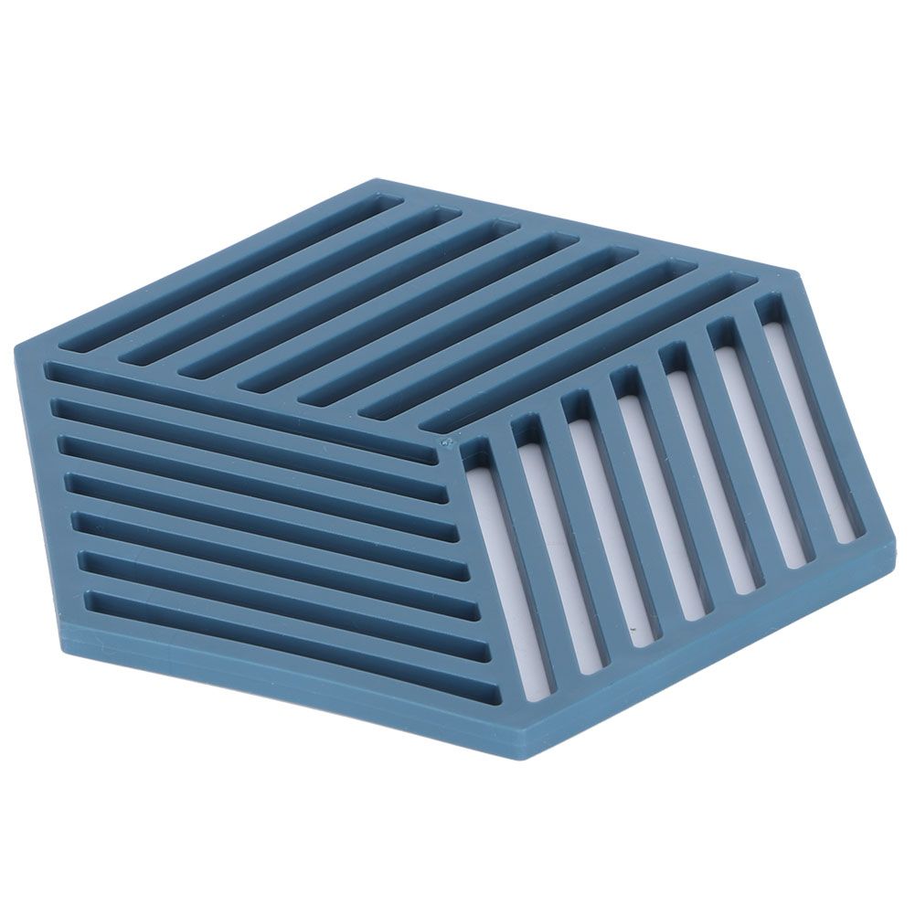 Blue hexagonal stripe dining table heat-insulated coasters set of 4 for cups and tableware, ideal for kitchen and dining use.