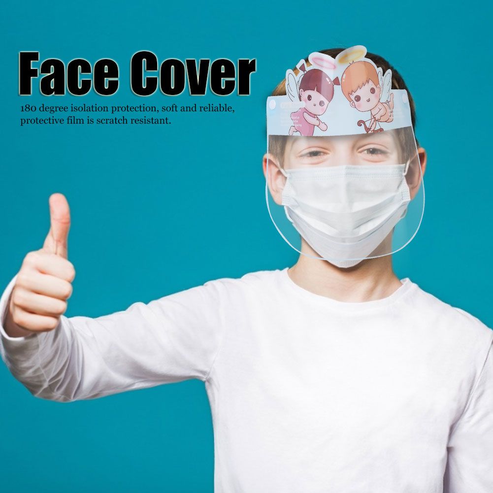 Transparent full face covering for kids, featuring cute cartoon design, ideal for outdoor riding and baby health protection.
