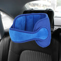 Dark blue baby head strap belt for car seats, provides head support and stability for sleeping children in strollers or car seats.