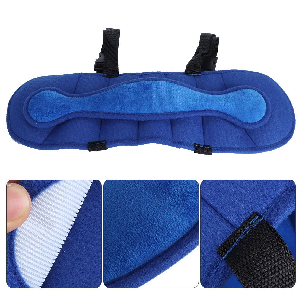 Dark blue baby head fixing strap belt for car seats, provides sleep support and headrest for children in strollers and car seats.