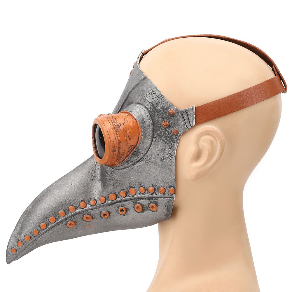 Black copper Halloween bird beak mask for kids, part of pretend play costume face cover and decoration for parties.