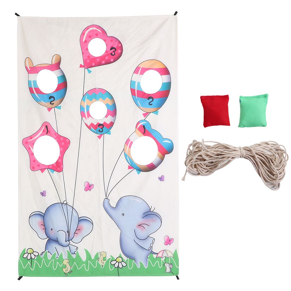 Indoor throwing game set with colorful sandbags for children and family, designed by Everything Baby for outdoor play and party fun.