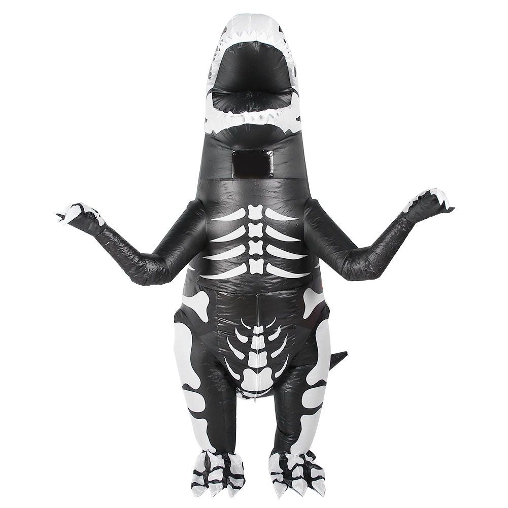 Kids wearing dinosaur inflatable costumes, perfect for Halloween, festivals, and parties, by Everything Baby.