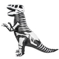 Kids wearing dinosaur inflatable costumes for Halloween or parties, featuring colorful dinosaur designs and playful inflatable details.