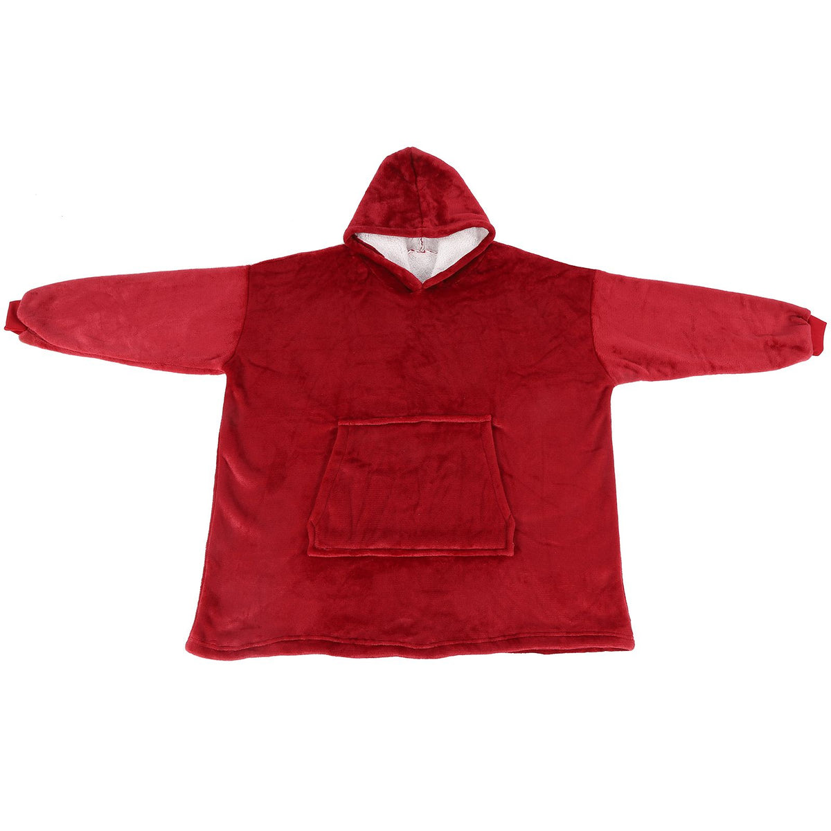 Red hooded fleece blanket hoodie for kids with pocket, oversized and warm, suitable for girls’ sleepwear by Everything Baby.