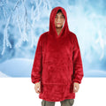 Red hooded fleece blanket hoodie for kids, with pocket, oversized, warm flannel sleepwear for girls from Everything Baby.