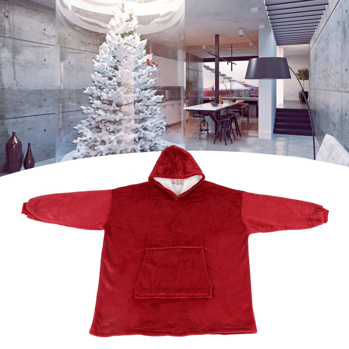Red hooded fleece blanket hoodie for girls, oversized sleepwear with pocket, warm and cozy from Everything Baby.