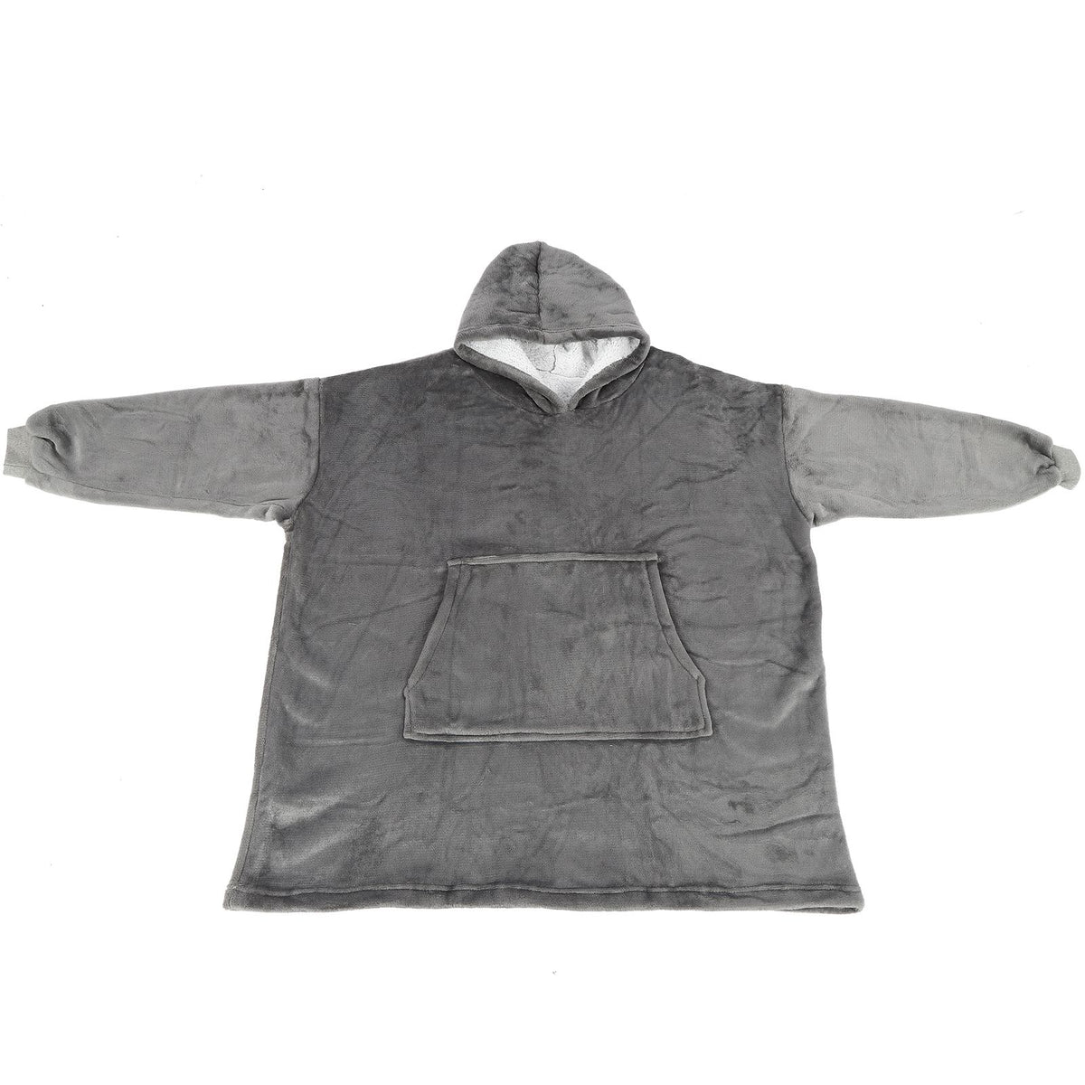 Gray fleece hooded blanket hoodie for kids with pocket, oversized and warm, designed for girls' sleepwear from Everything Baby.