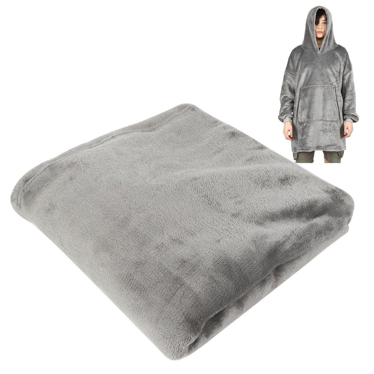 Gray fleece hooded blanket hoodie for girls with pocket, oversized and warm, from Everything Baby, perfect for cozy sleepwear.