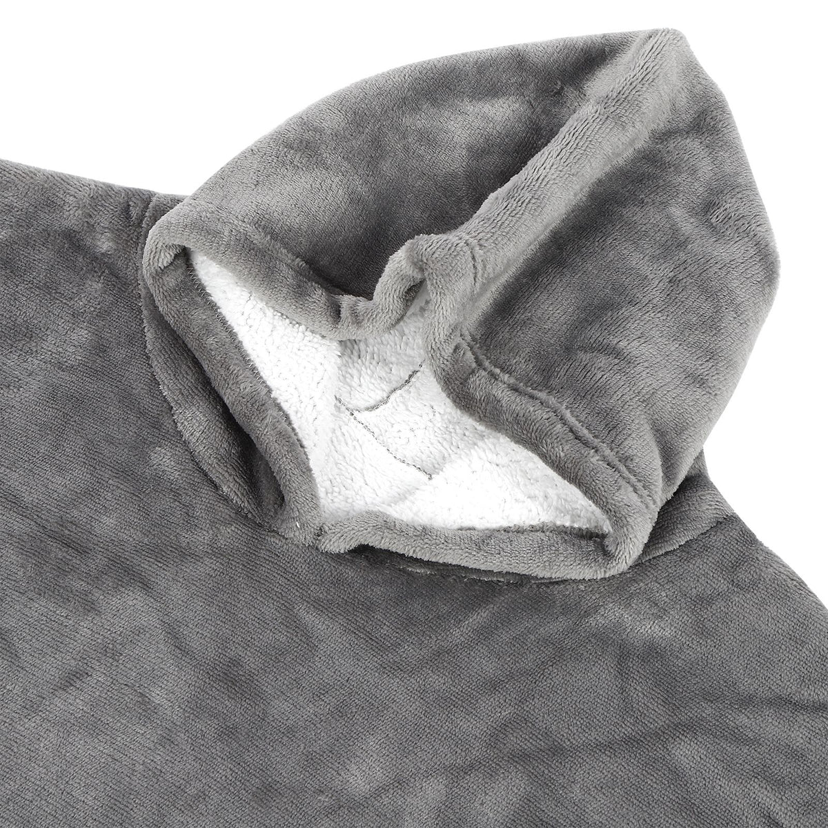 Gray hooded fleece blanket hoodie for girls, oversized and warm, with a front pocket, perfect for cozy sleepwear.