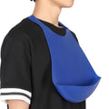 Adult silicone bib with adjustable neck strap, portable eating protector for disabled and elderly individuals during mealtime.