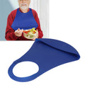 Adult silicone bib with adjustable neck strap, portable and waterproof, designed for dining and feeding for disabled or elderly individuals.