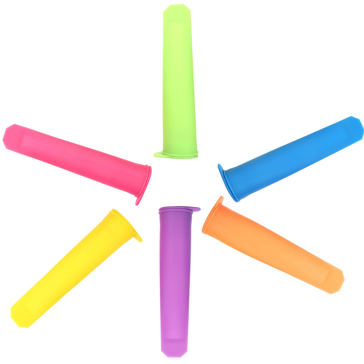 Six reusable silicone ice cream molds with lids for DIY ice bars, suitable for kids and adults, by Everything Baby.