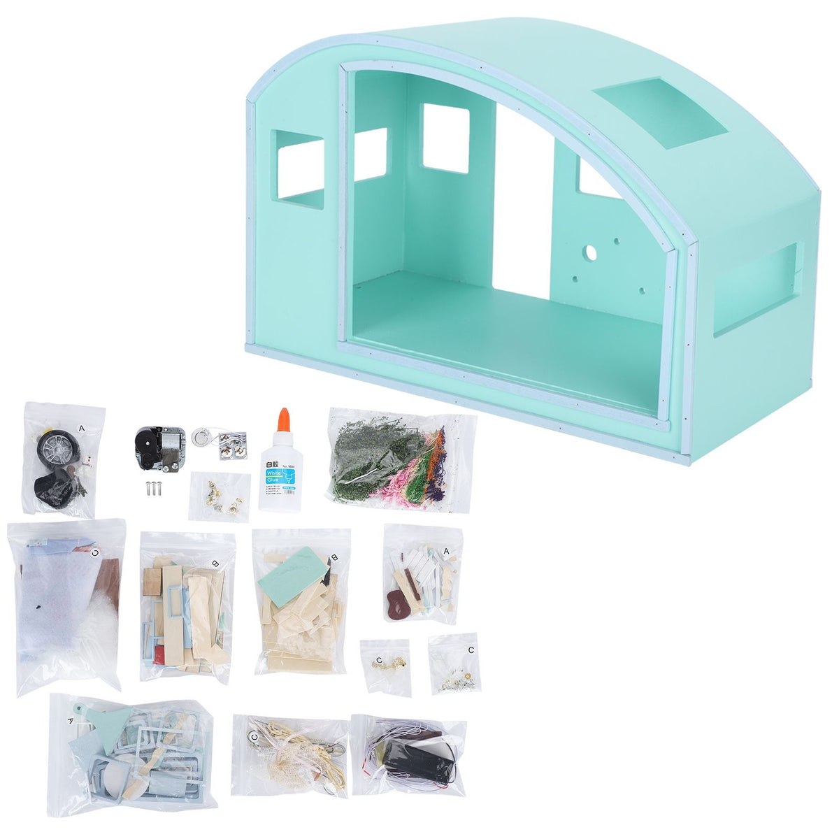 Wooden miniature dollhouse furniture kit by Everything Baby, with musical movement, for pretend play and kids' gift ideas.