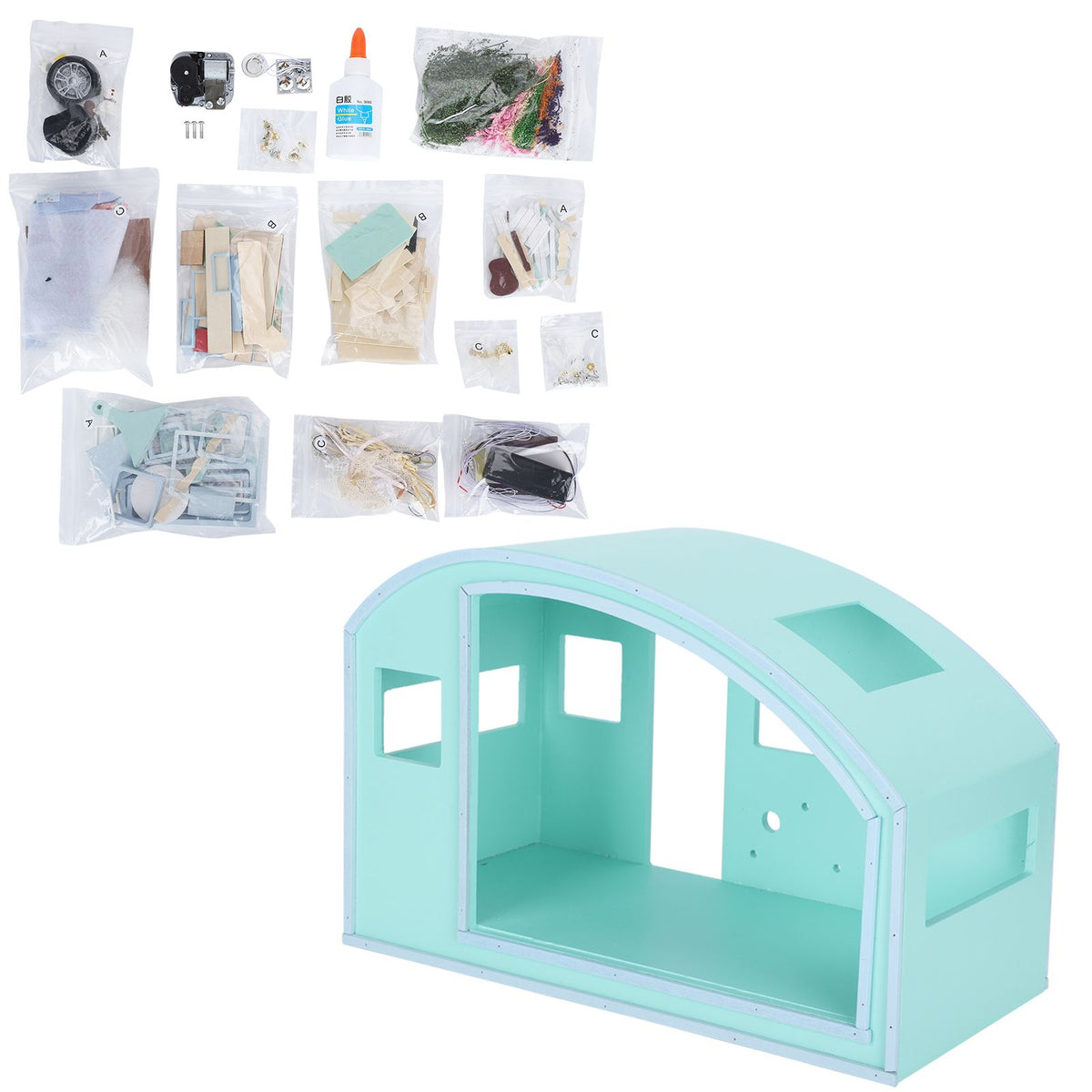 Wooden miniature dollhouse furniture kit with musical movement, perfect for pretend play and kids' Valentine’s Day or birthday gifts.