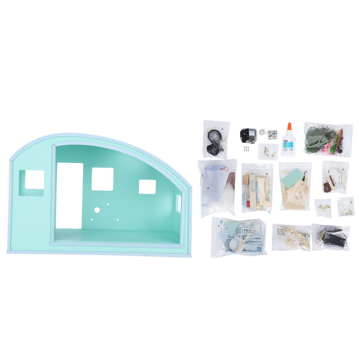 Wooden miniature dollhouse furniture kit with musical movement for kids' pretend play, ideal for Valentine's Day and birthday gifts.