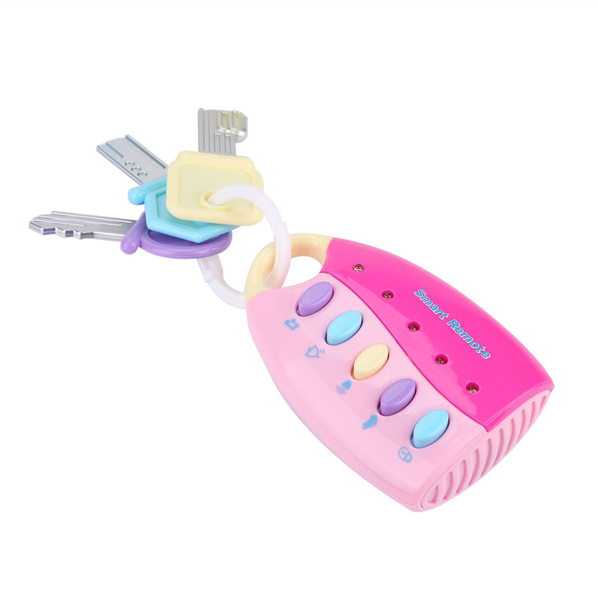 Pink simulated car key lock toy remote controller with light and music for children, designed for ride-on cars and early educational play.