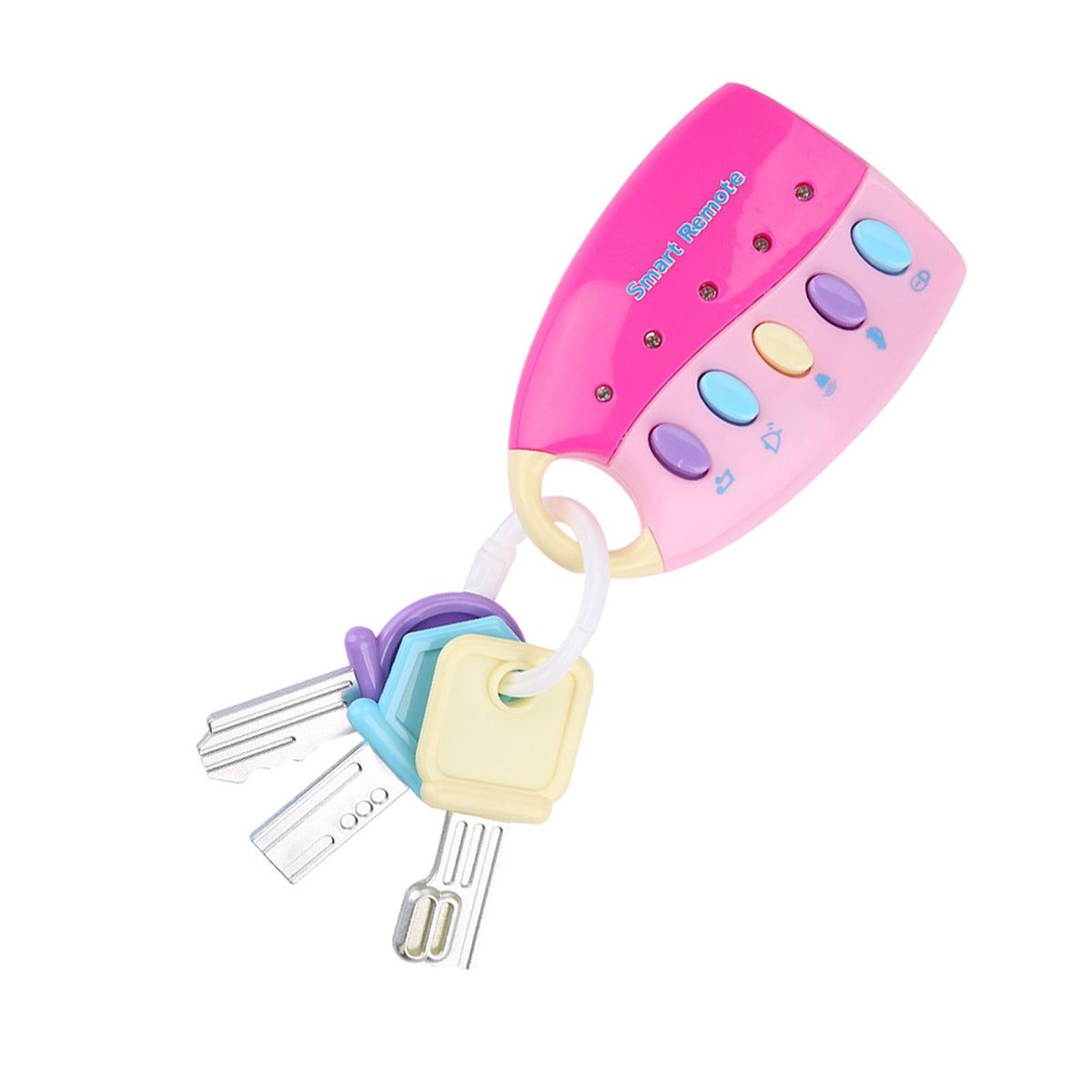 Pink simulated car key lock toy remote controller with light and music for children, designed for ride-on cars and early educational play.