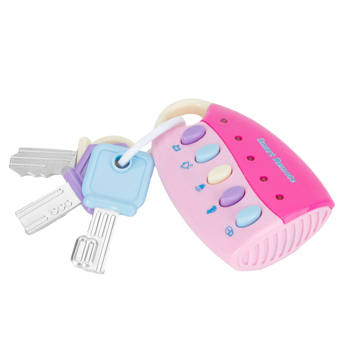 Pink simulated car key lock toy remote controller with lights and music for children, designed as an educational ride-on car accessory.