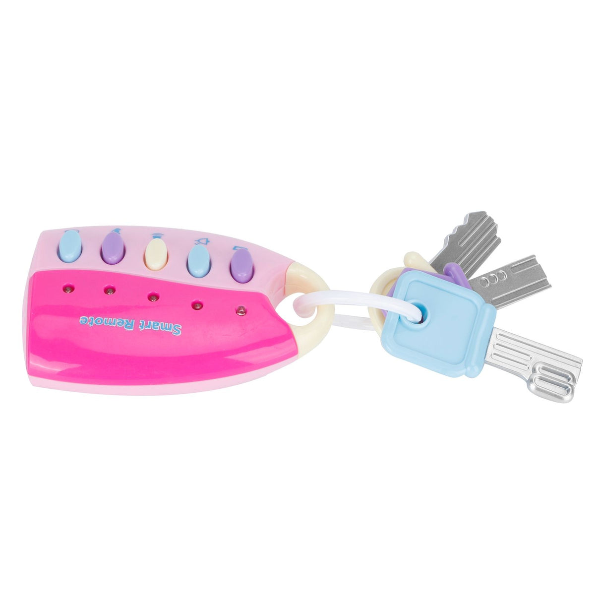 Pink simulated car key lock toy remote controller with lights and music for children, designed for ride-on cars by Everything Baby.