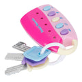 Pink simulated car key lock toy remote controller with lights and music for children, part of baby ride-on car accessories.