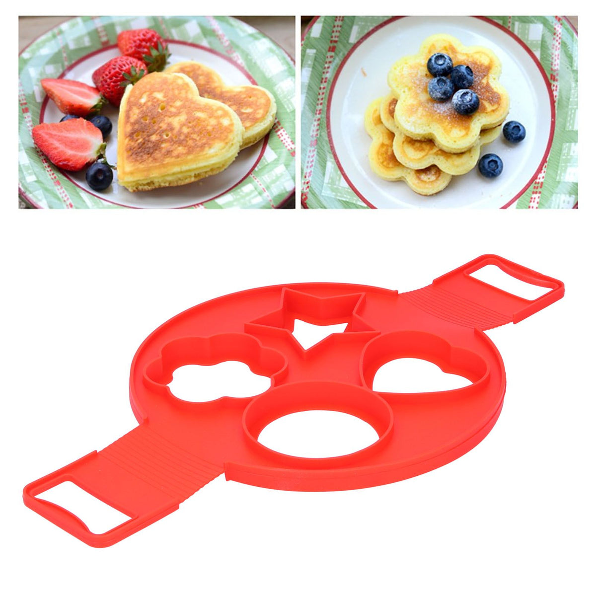 Reusable red egg mold and pancake maker by Everything Baby, non-stick cooking utensil for fun, easy breakfast preparation.