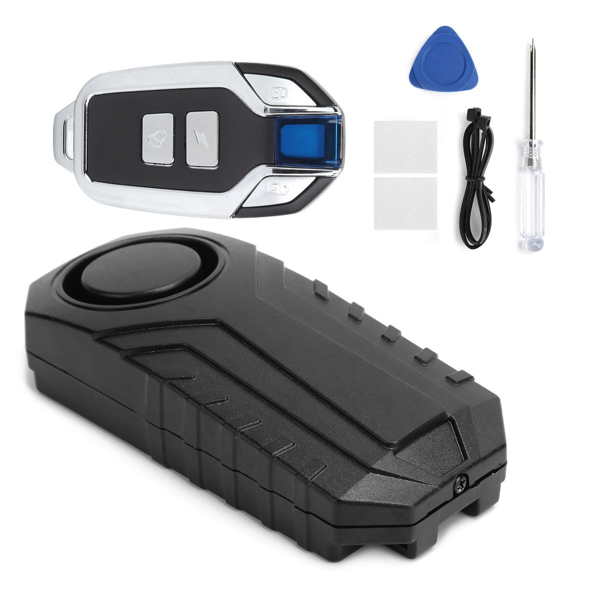 Black anti-theft alarm with vibration alert for bicycles, electric scooters, motorcycles, and home use by Everything Baby.