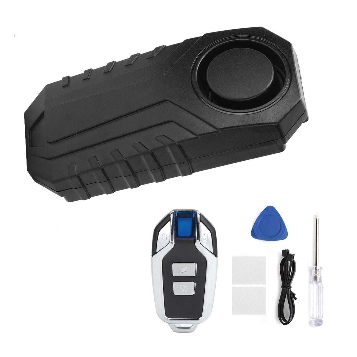 Black anti-theft alarm with vibration alert for bicycles, electric scooters, motorcycles, and home use by Everything Baby.