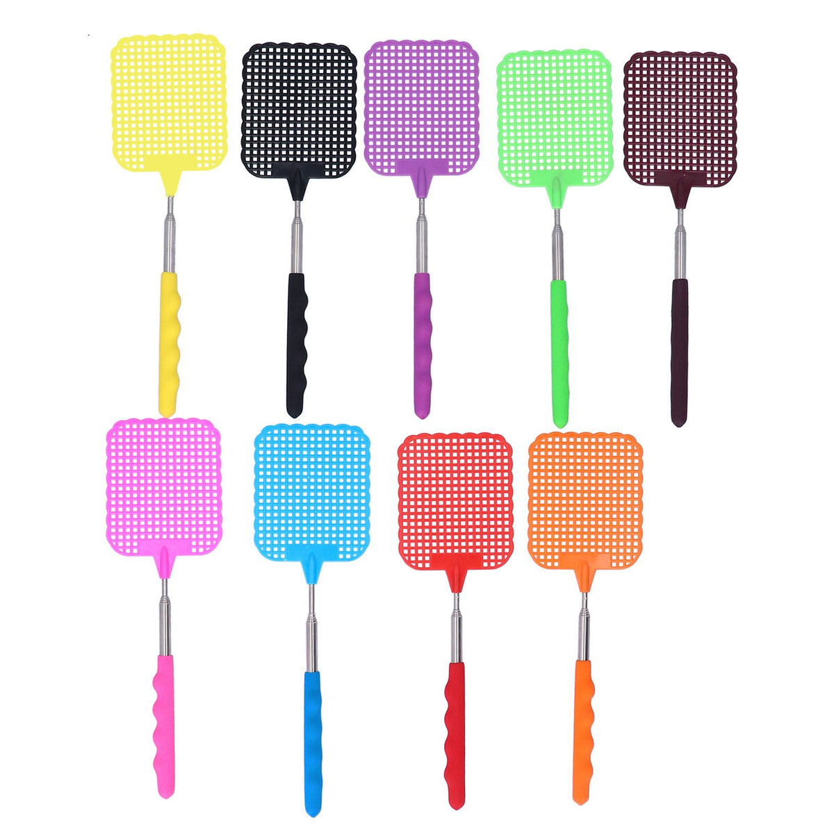 Mini fly swatter set with retractable stainless steel rods, ideal for outdoor play, camping, and home use by children and families.